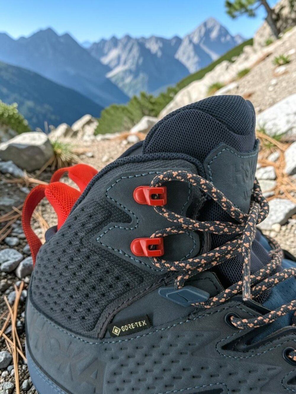 HOKA W Anacapa Mid GTX Navy Orange Hiking Boots 7B - Picture 6 of 8